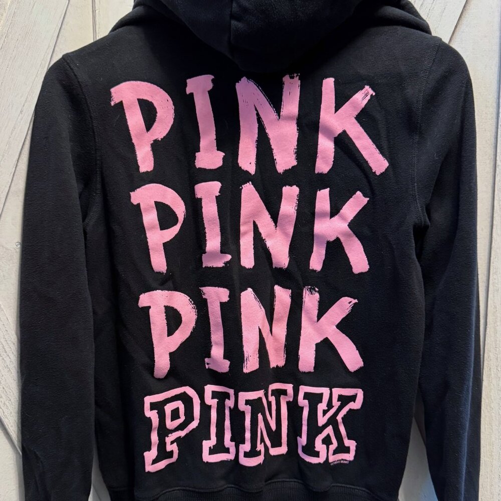 Victorias Secret Black PINK PINK PINK Hoodie Zip Zipper Sweatshirt S Small